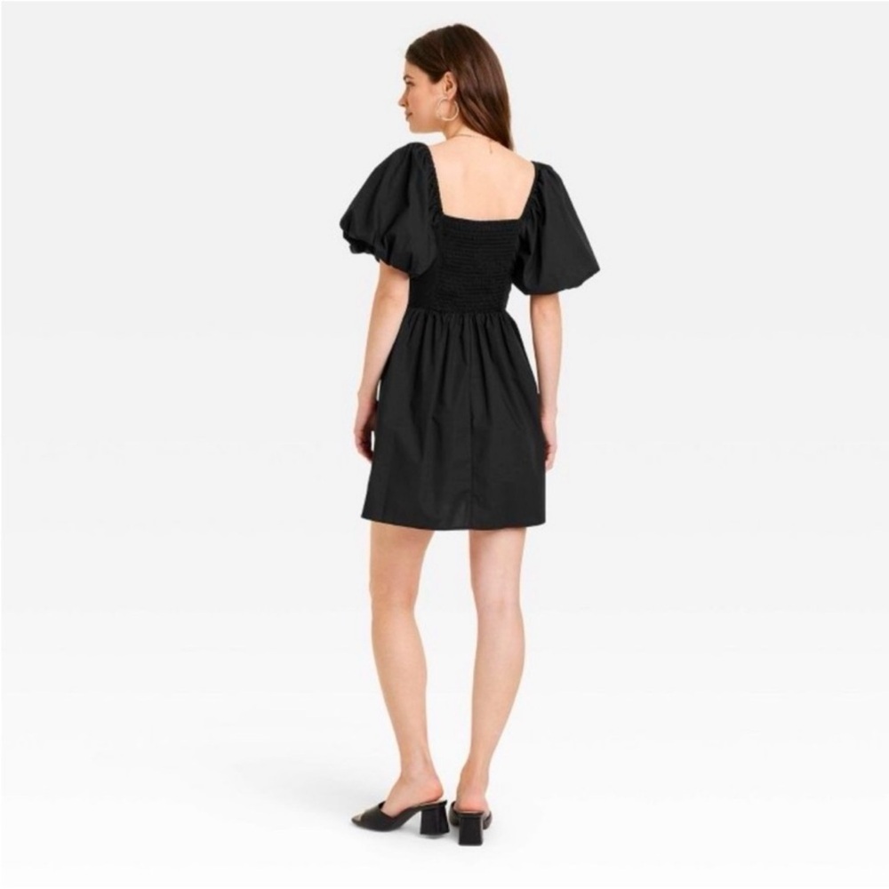 A NEW DAY Black Puff Sleeve Mini Dress Ruched Goth Whimsigoth Boho Coquette S - Picture 11 of 13